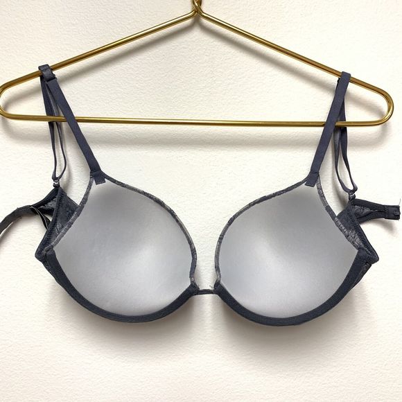 Victorias Secret Push Up Bra Size 32D Grey Lace Convertible Straps Padded - Picture 7 of 10